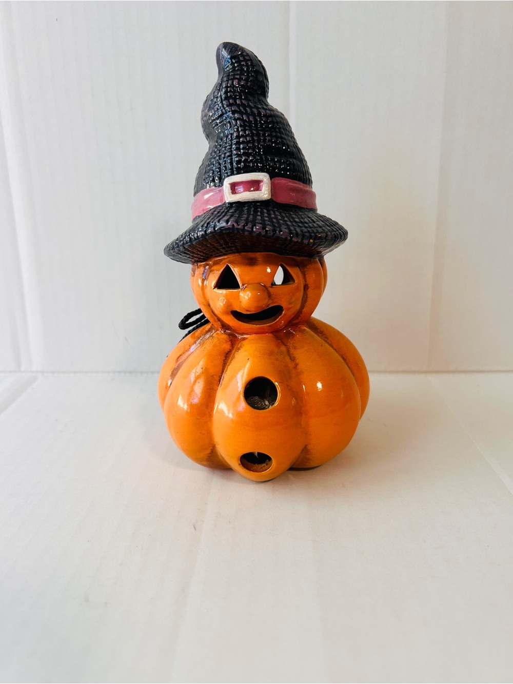 Halloween sachet Sugar Pie Pumpkin Figurine with Black Witch Hat - Seasonal